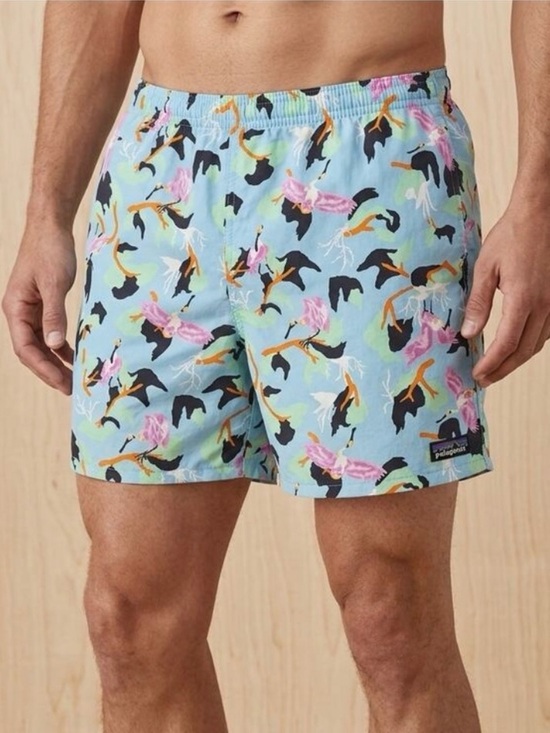 Patagonia Other - Patagonia Baggies Men’s Swim Shorts Blue Green Spoonbill Bird Print Lined Large